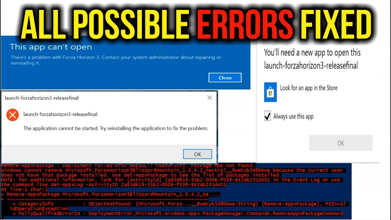 Forza Horizon 3 - All ERRORS FIXED { Deployment Failed / This APP can't Open / Screen Freeze }