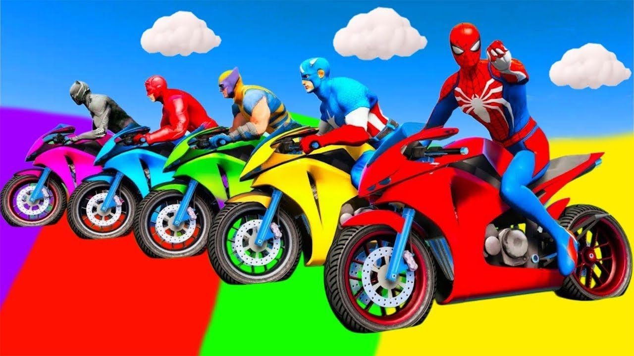 سبايدر مان اصعب دراجة نارية فوق اسماك القرش   Superheroes Ride on Motorcycle Stunt Funny Moments