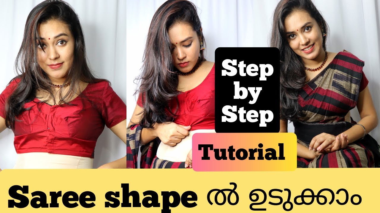 Saree shape ൽ ഉടുക്കാം easy ആയി|Saree Draping Tutorial for Beginners|Malayalam|Step by step Tutorial