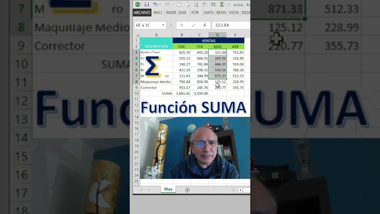 Funci&oacute;n suma en excel