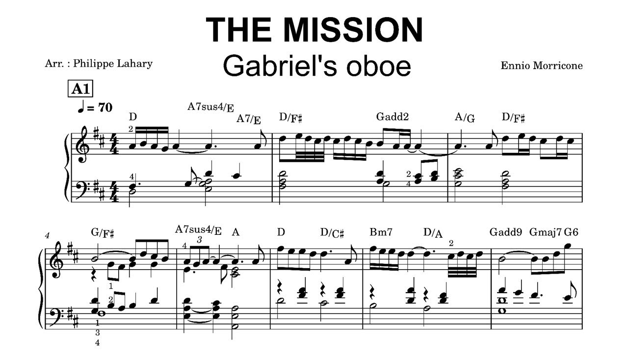 THE MISSION Gabriel's Oboe - Sheet music piano solo (Ennio Morricone)