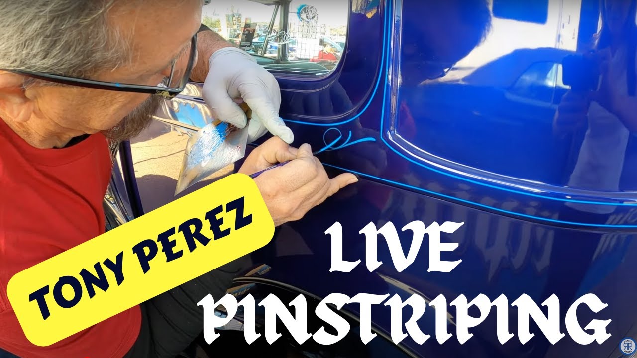 TONY PEREZ CUSTOM HAND PAINTED LIVE PINSTRIPING ON A CLASSIC FORD MODEL A AT GOODGUYS SHOW