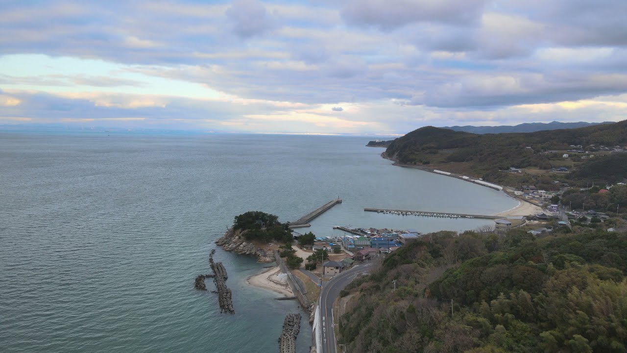 兵庫県南あわじ市松帆慶野⇄淡路市江井を空撮　Matsuhokeino Minamiawaji⇄ Ei Awaji Hyogo Japan