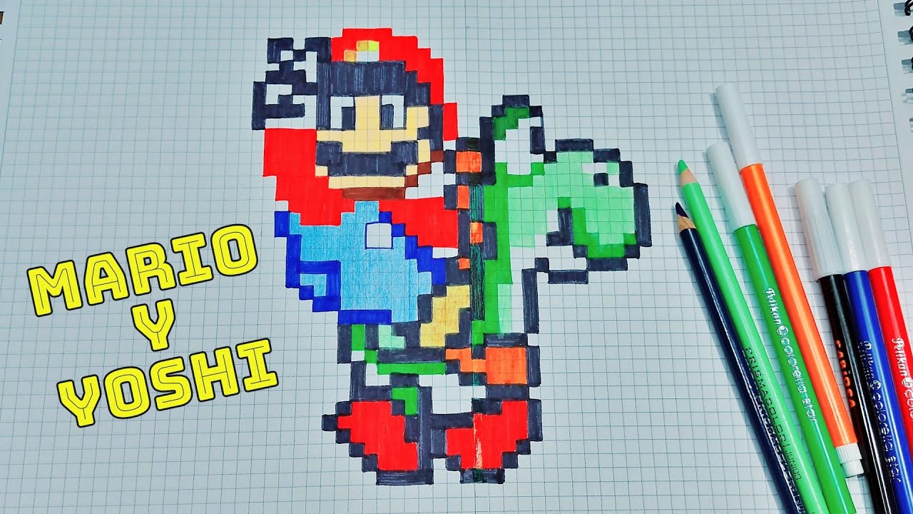 Cómo Dibujar a MARIO BROS Y YOSHI PIXELADOS | Pixel Art Paso a Paso