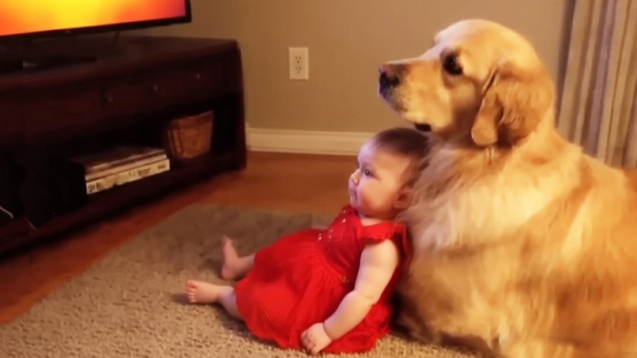 Самый смешной малыш и собака — лучшие друзья. Смешной малыш и домашние животные.