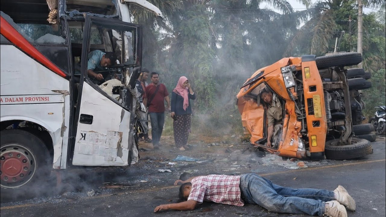 Kecelakaan Bus vs Truck Tangki || istri Driver menagis terjun langsung ke lokasi