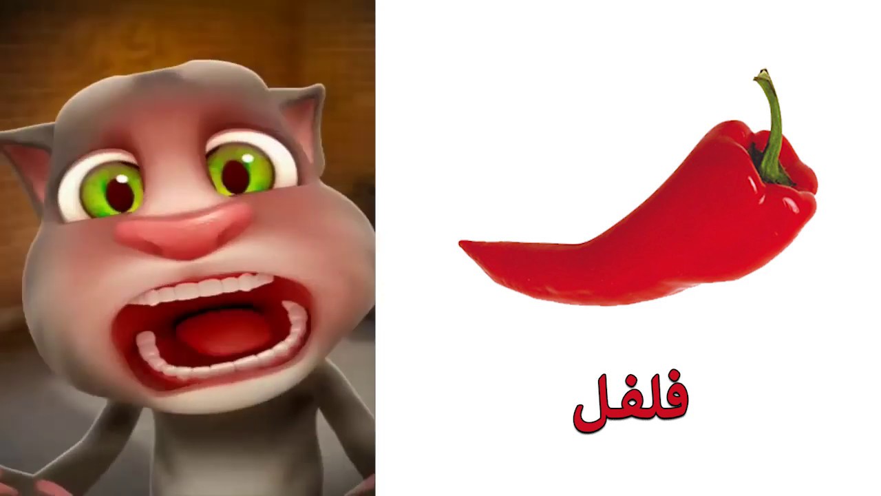 تعليم الاطفال النطق بالصوت والصورة اسماء الفواكه مع القط توم المتكلم