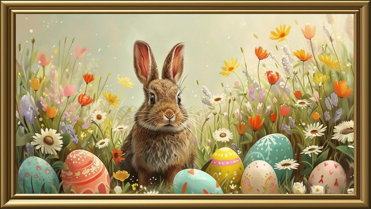 Vintage Easter Bunny  Painting | Gold Frame TV Art Screensaver for TV Wallpaper | 1 Scene - 2Hrs
