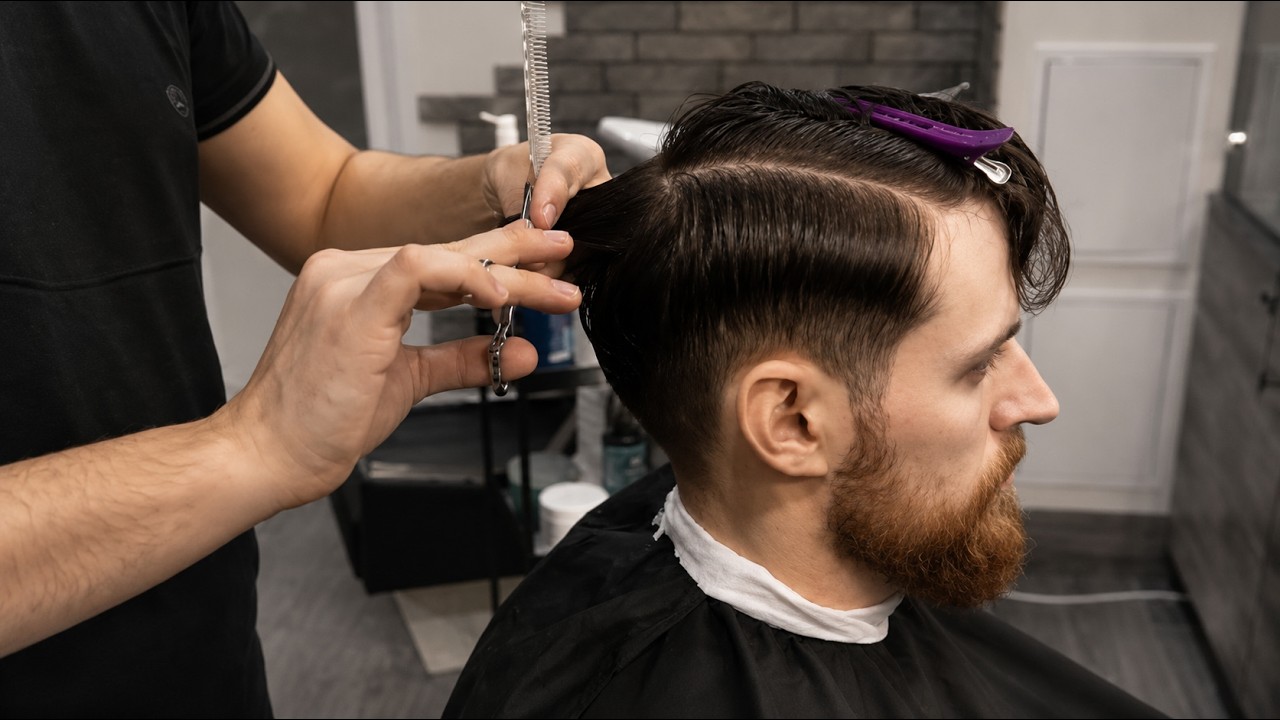 ASMR Long Fade Haircut & Beard Trim 💈 Scissors & Clippers | No Talking | Deep Relaxation