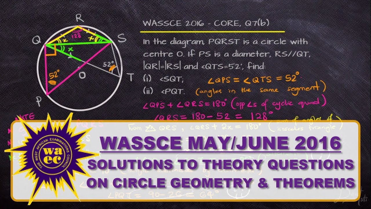 2016 WASSCE Maths Core Paper * Questions and Solutions on Circle Theorem