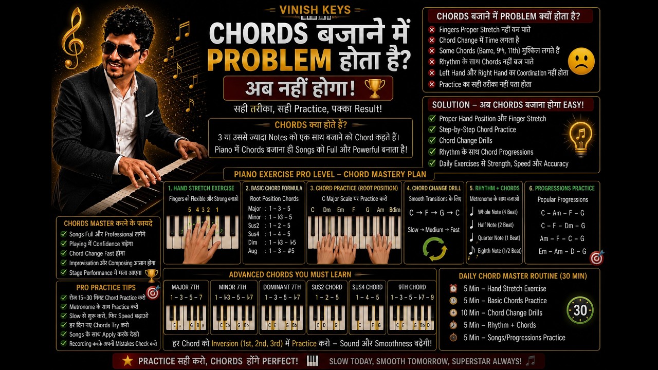 Chords बजाने  में  Problem  होता  है |  Piano Exercise Pro Level