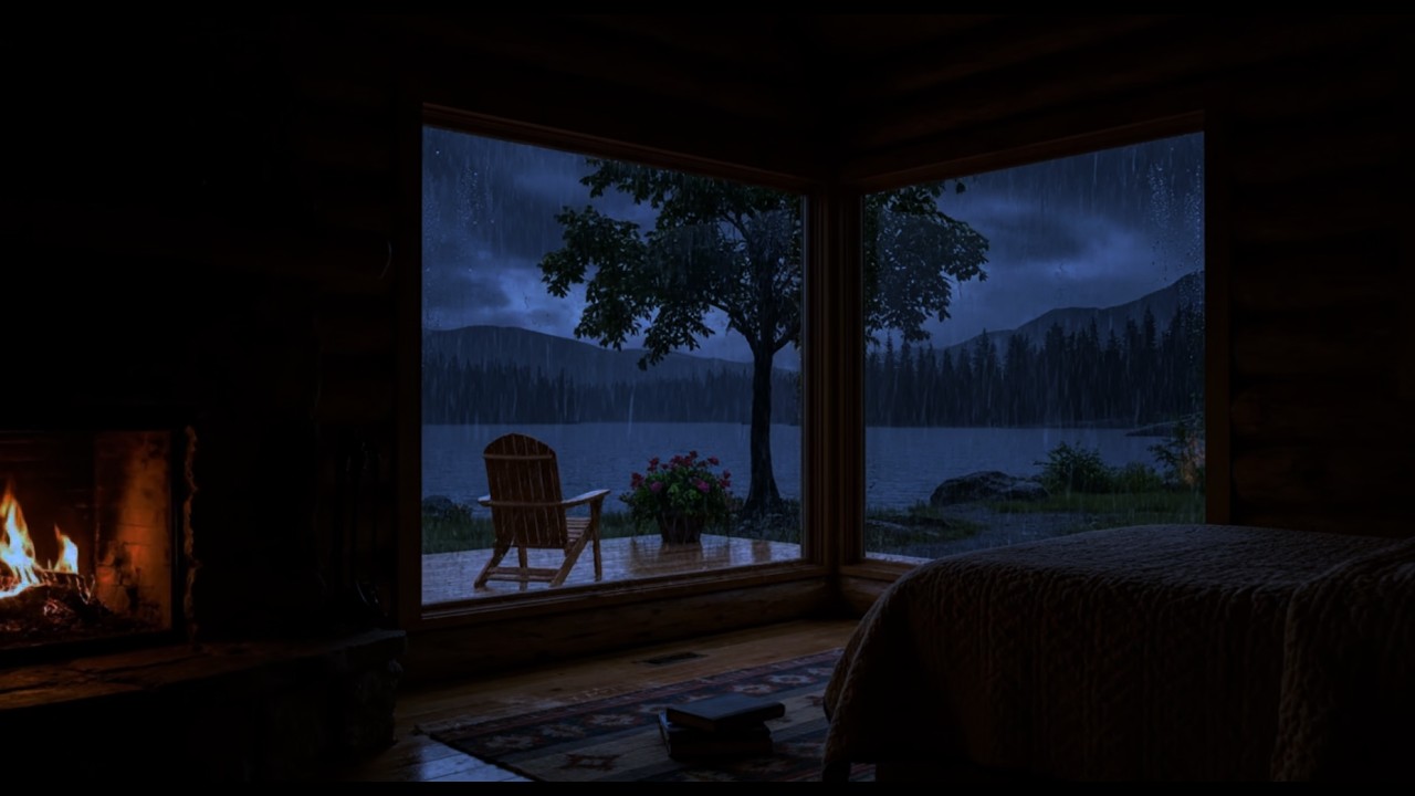 Heavy Rain & Gentle Thunder for Sleeping – Cozy Mountain Cabin | No Ads • Deep Sleep Ambience