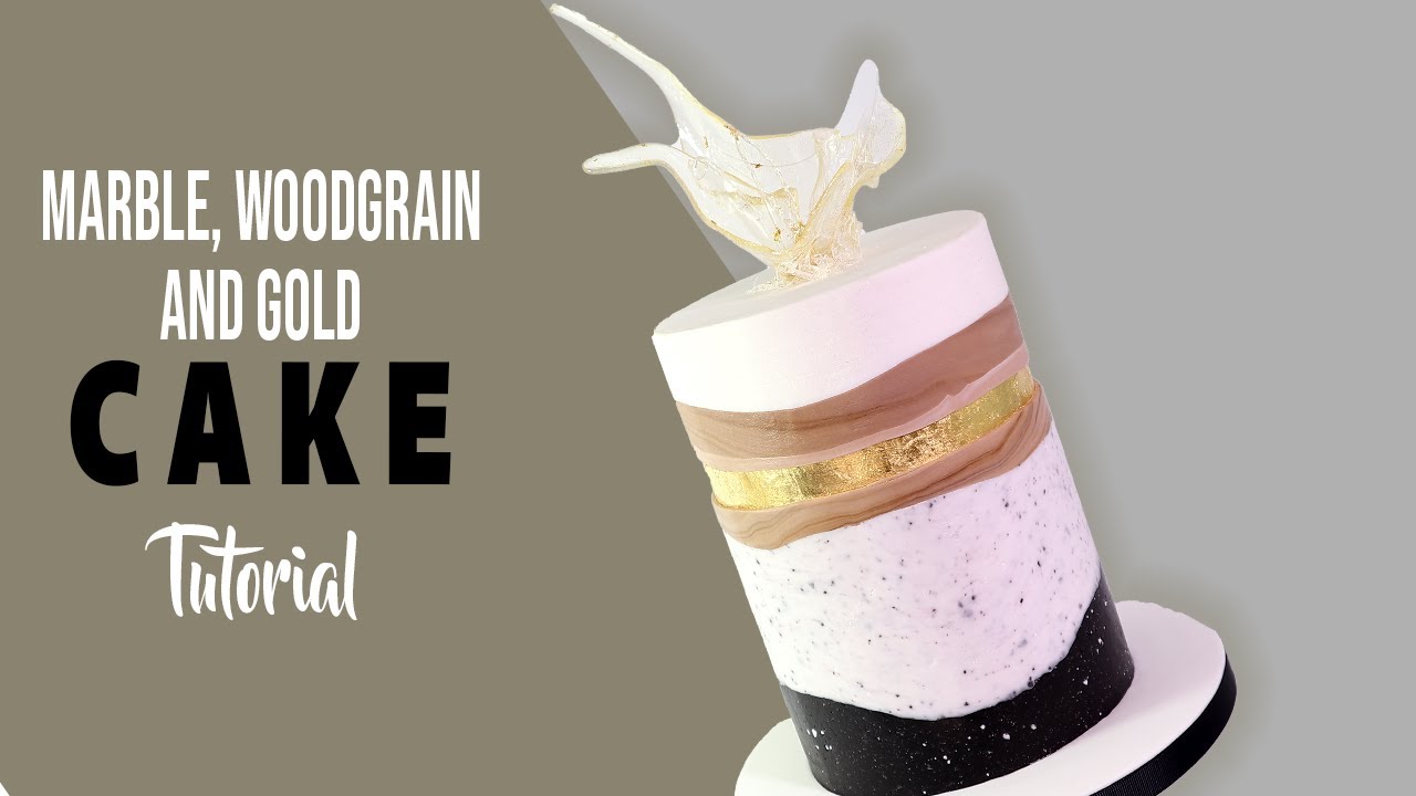 MARBLE, WOODGRAIN AND GOLD CAKE WITH ISOMALT SAIL TUTORIAL - TEXTURED CAKE!