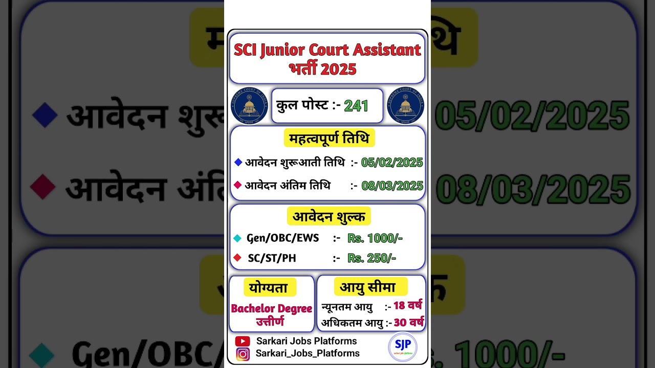 Supreme Court of India Junior Court Assistant Recruitment 2025 #supremecourt #court #shorts #job2025