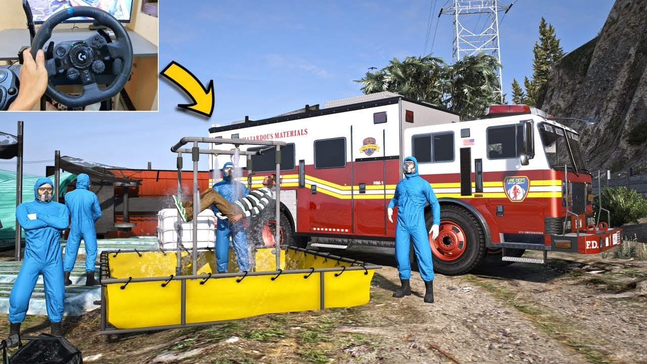 GTA 5 Lets Go To Work as Firefighter Hazmat Response - Steering Wheel Gameplay