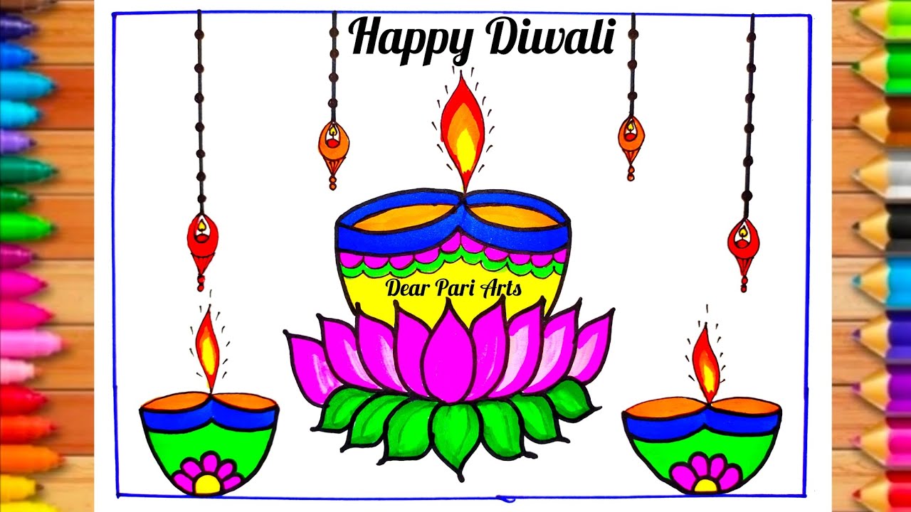 Simple Diwali Diya Drawing/Beautiful Diya Drawing/Diwali Poster Drawing Easy/How to draw Diwali Diya