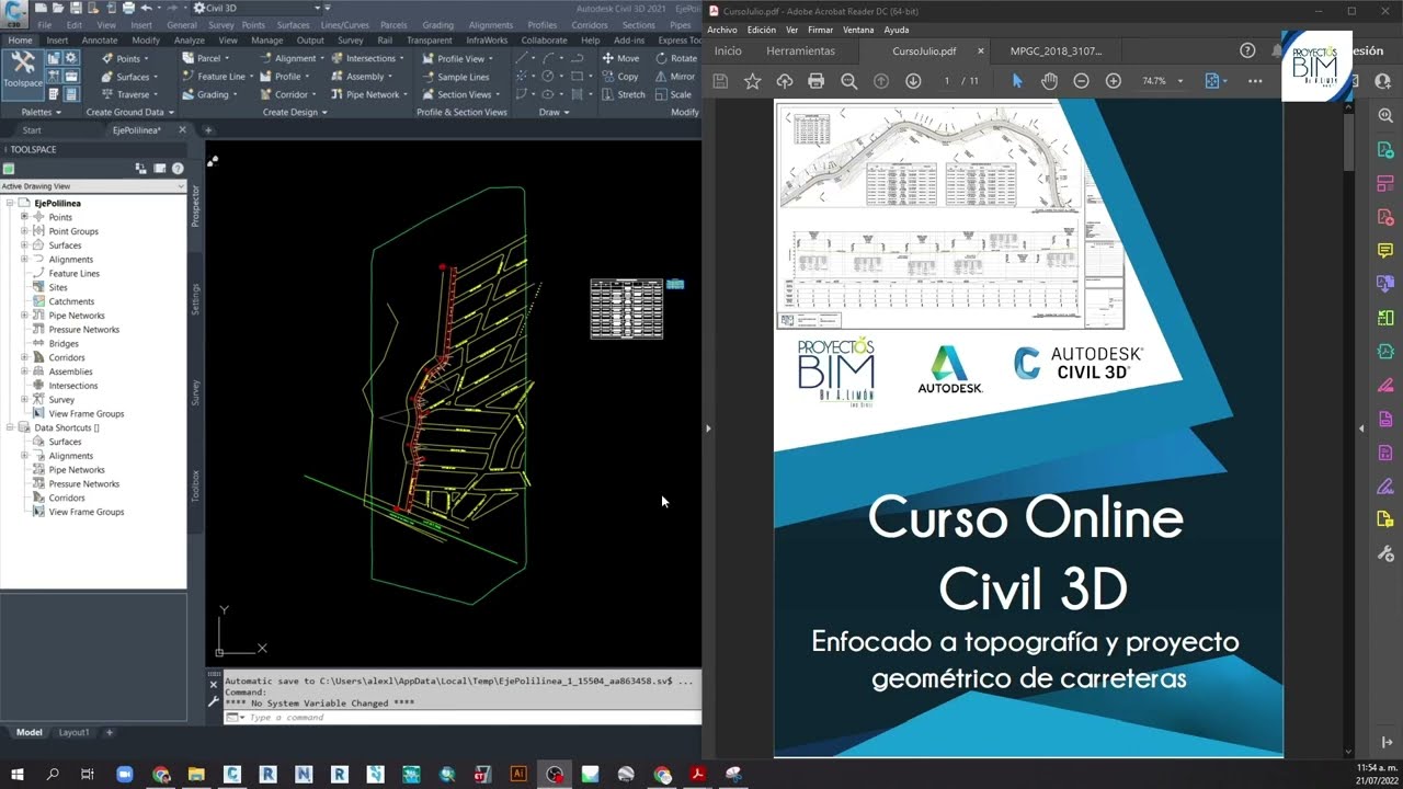 T5.1.-Línea a pelo de tierra - Trazo preliminar de eje con Civil3D