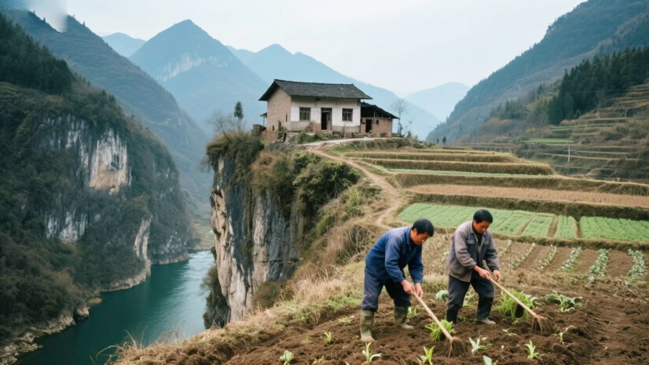 湖北深山里一户人家，住在两山之间独崖上，过着隐世般的田园生活，大叔还说搞到过比人大的鱼！【乡村阿泰】