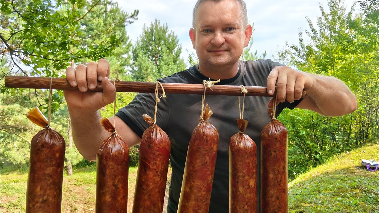 25. KIEŁBASA OKOPOWA KANAPKOWA😋 WĘDZENIE W OTOCZENIU ZIELENI 🙂