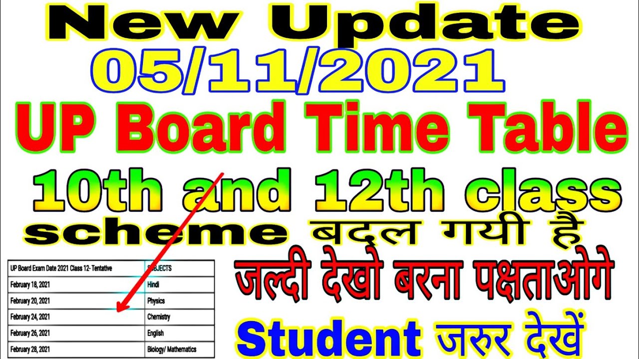 UP Board class 12 Time Table 2021 | up board 10th & 12th time table 2021 | up board exam  date sheet