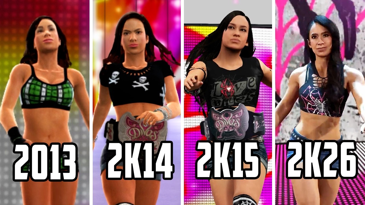 Эволюция выходов Эй Джей Ли в WWE 2K26 (с 2013 по 2026 год)