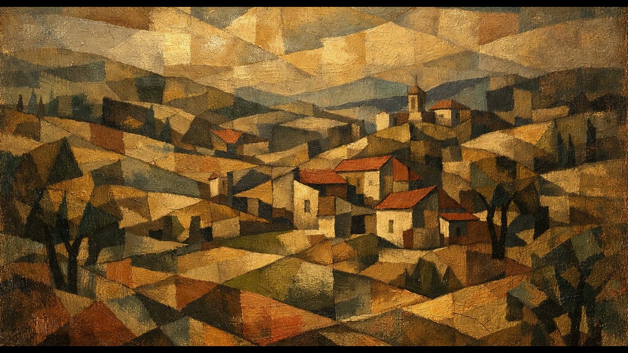 Samsung Frame TV Art Mode | Golden Cubist Village Wallpaper (4K Vintage Picasso Style Screen Saver)
