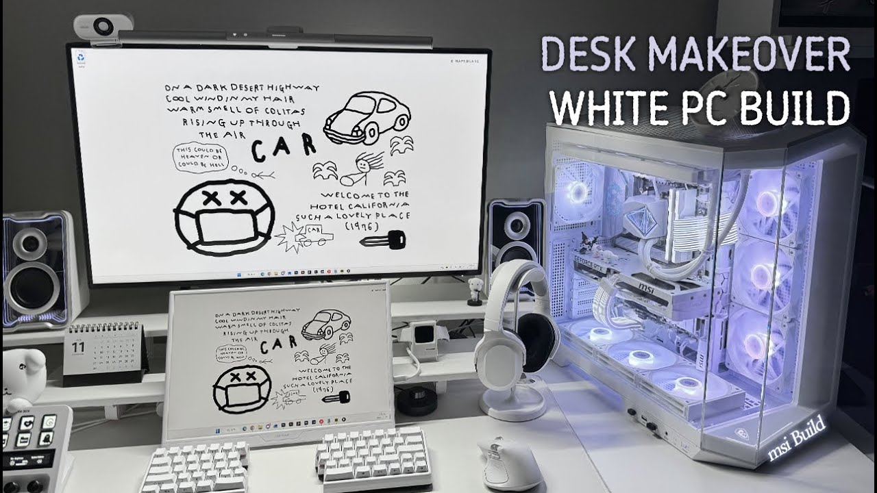 [DESK TOUR] 🤍 MSI 화이트 PC 빌드 🖥️ ㅣ데스크 셋업 갈아엎기ㅣ언박싱ㅣ디자이너 작업 세팅ㅣ무채색 인테리어