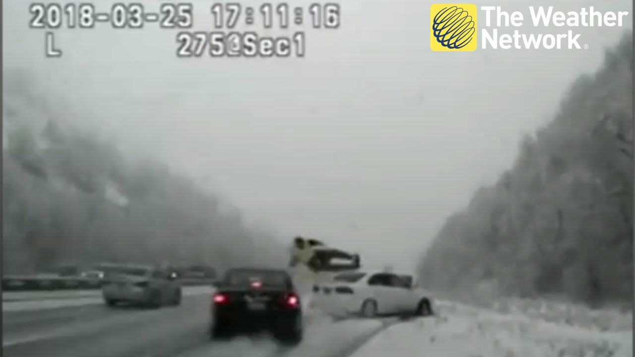 Dashcam footage shows the dangers of winter driving
