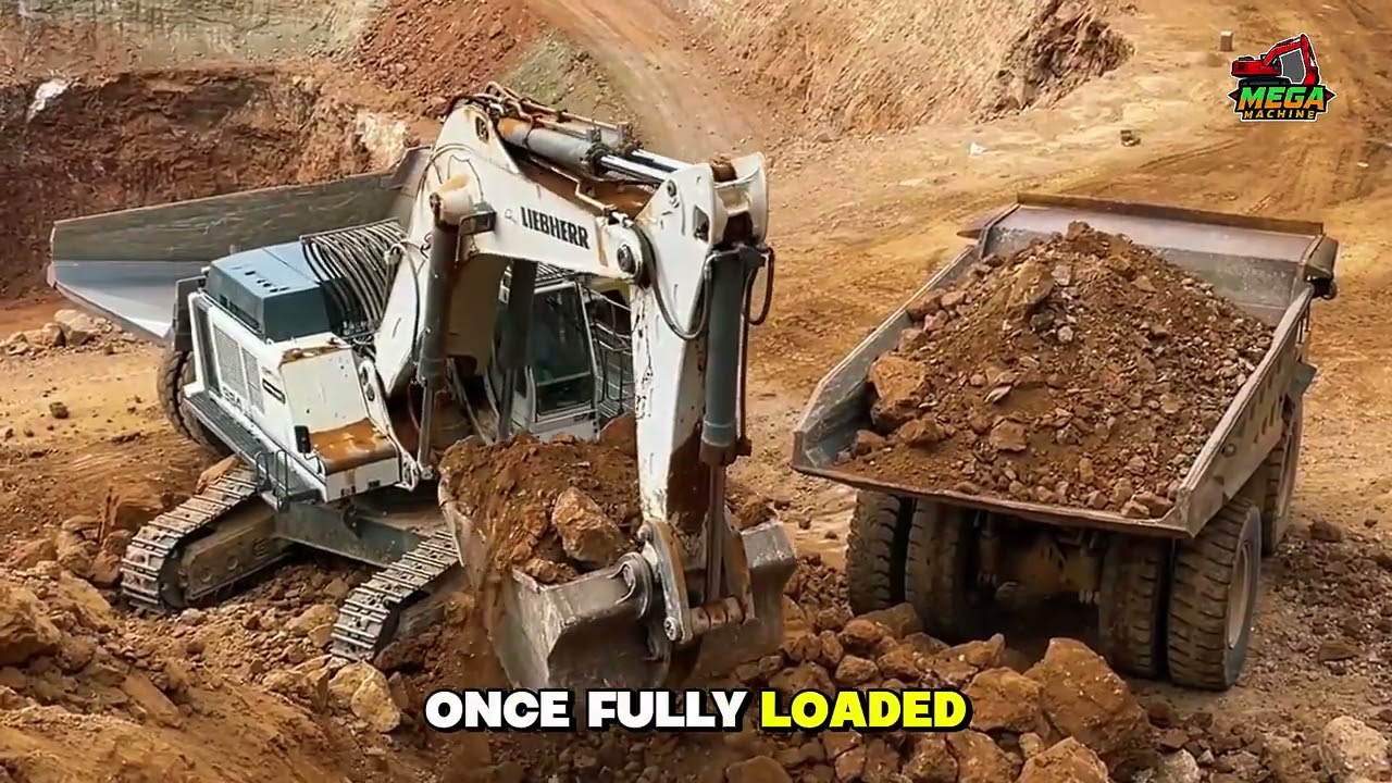 Heavy Mining Power: Liebherr 984 Excavator Loading CAT 777 Dump Trucks