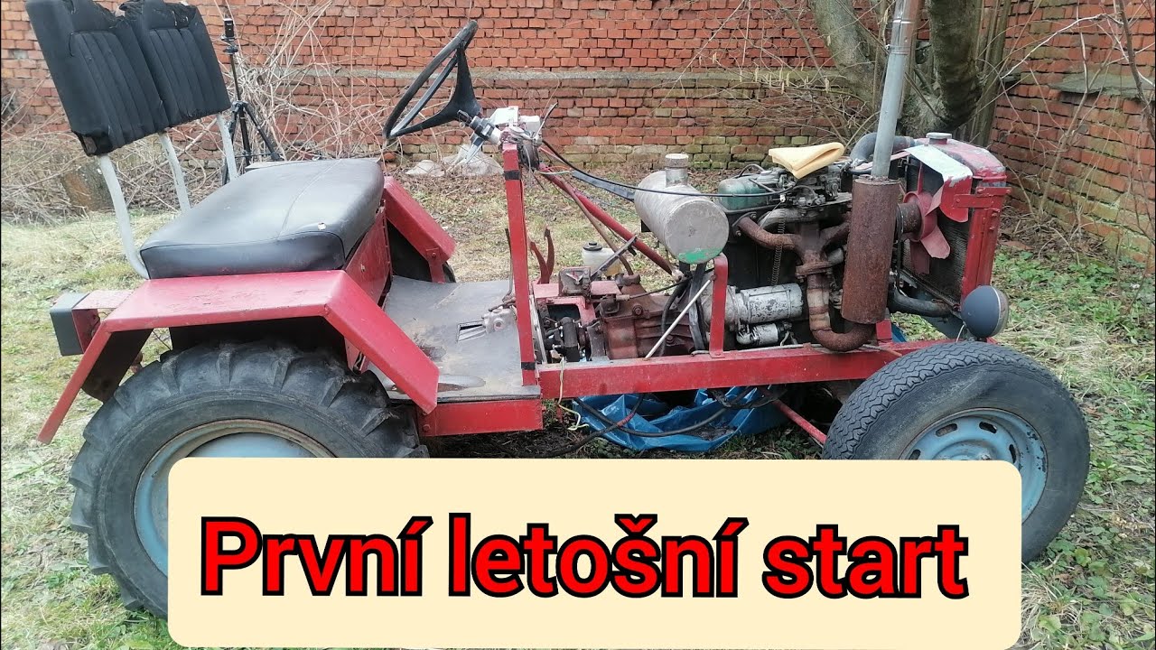 Homemade malotraktor s motorem škoda 1202, první start po zimě. Jak chytne? Váš názor?