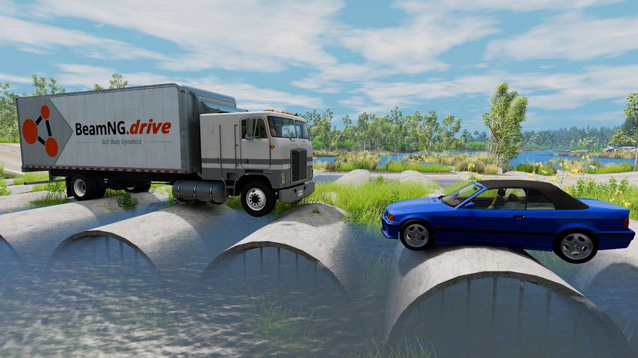 Cars vs 100 Giant Concrete Water Pipes Challenge #2 | BeamNG.drive Extreme Crash Test