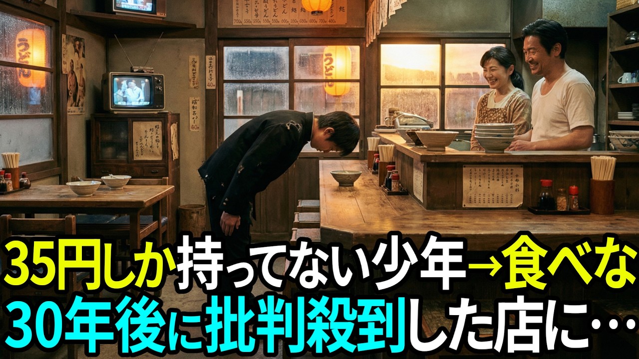 【感動する話】 月見うどんの恩返し 50年続くうどん店の近くにタワマンが… 古いお店はこの街に合わないわ！