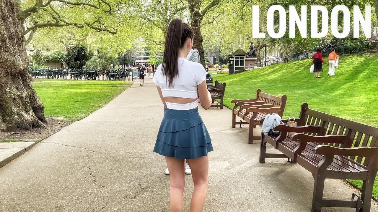 London Walk in Spring, Victoria Embankment Garden to Convent Garden. Central London Walk.