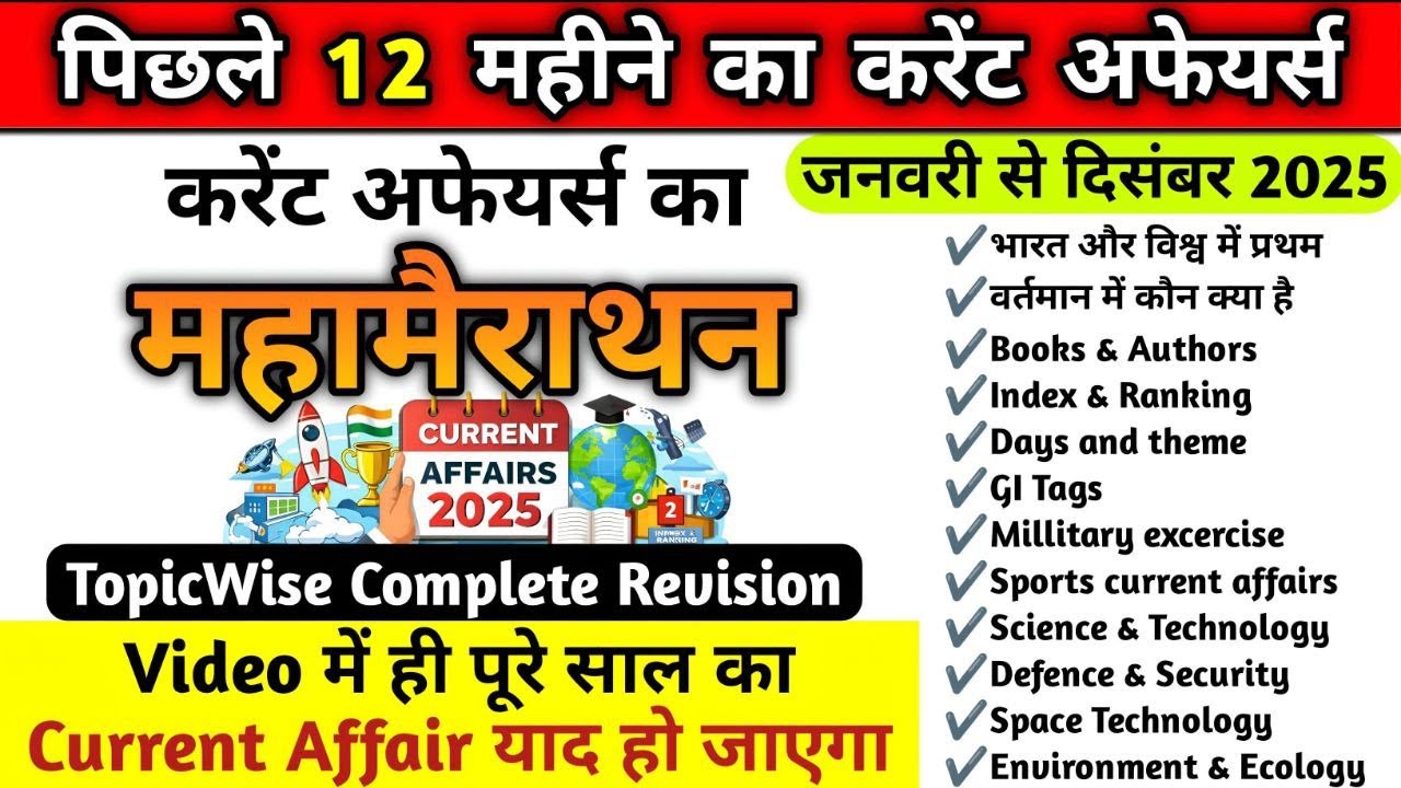 Last 12  months Current Affairs 2025 | Jan 2025 to Dec 2025 | Current Affairs 2025
