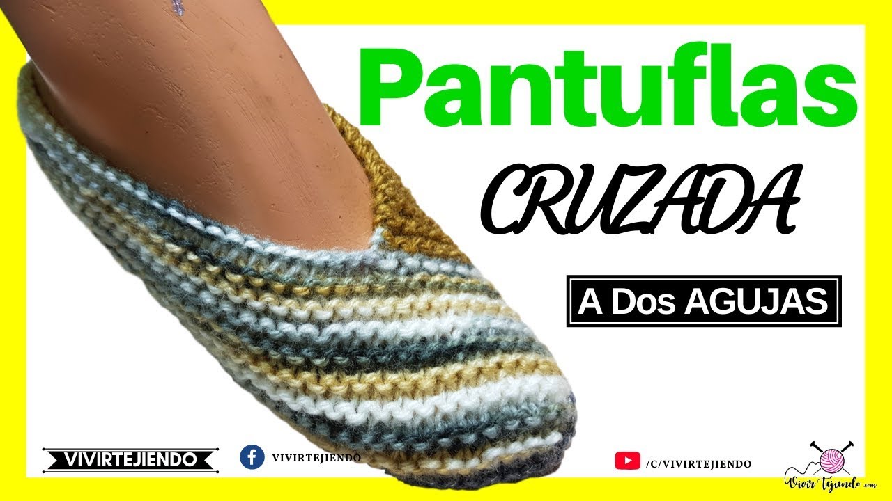 Pantuflas Talonera CRUZADO a Palitos a Dos Agujas – Tejidos a Palillos