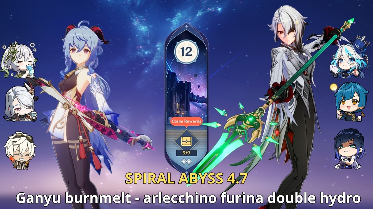 C1 Ganyu burnmelt  C0 arlecchino furina double hydro Genshin Impact Abyss 4.7 - floor 12 9 Stars