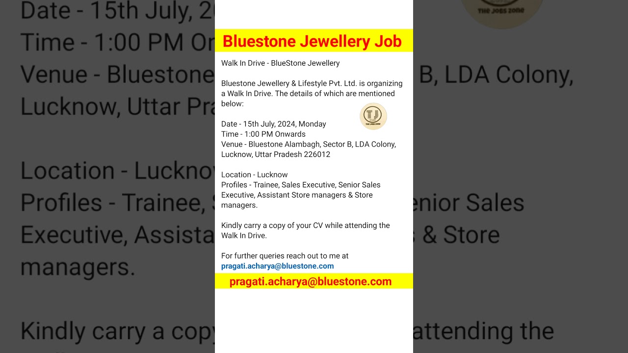 Bluestone Jewellery Job Vacancy 2024 | Job in India | Latest Job Vacancies 2024