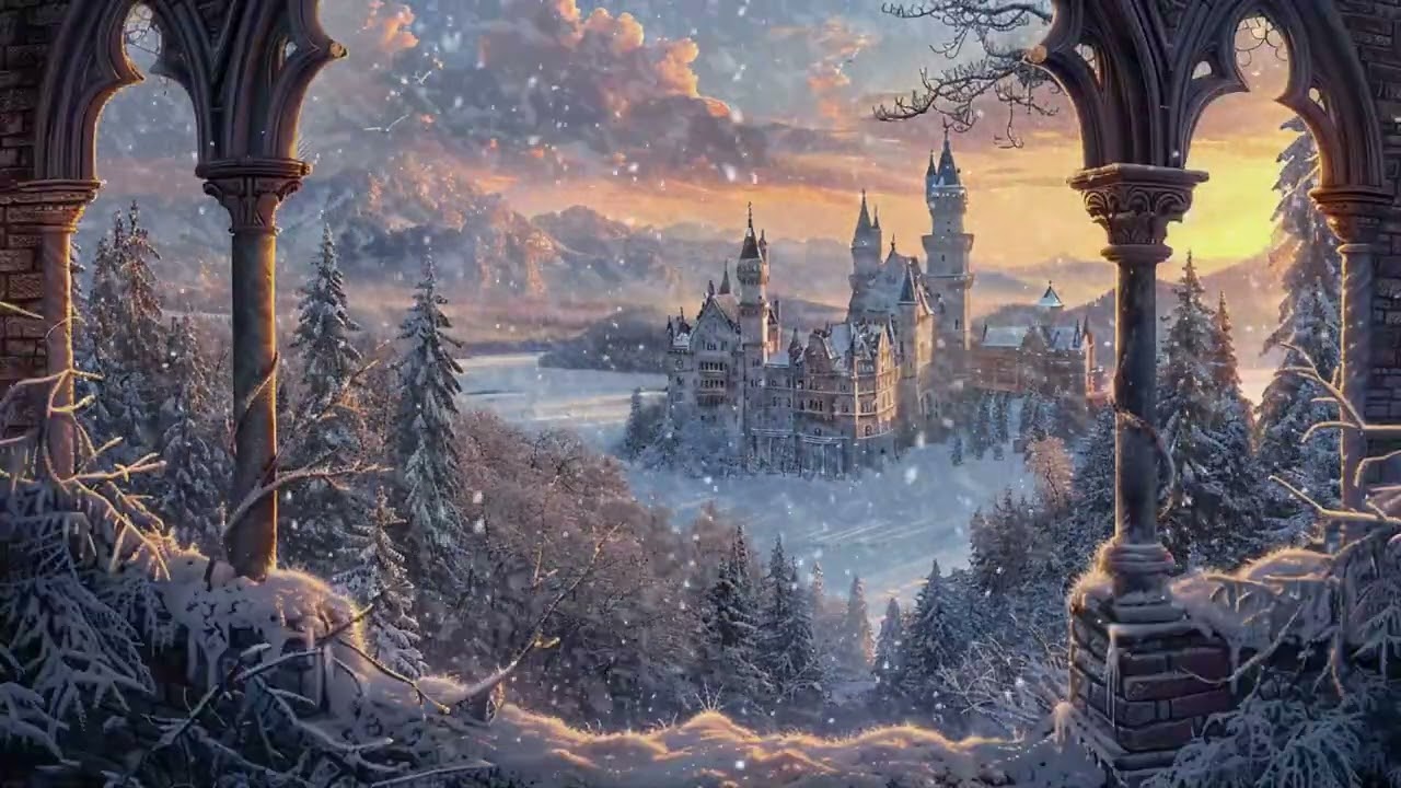Deep Sleep Piano ASMR for Insomnia with Twilight and Snowy Castle Balcony Ambience