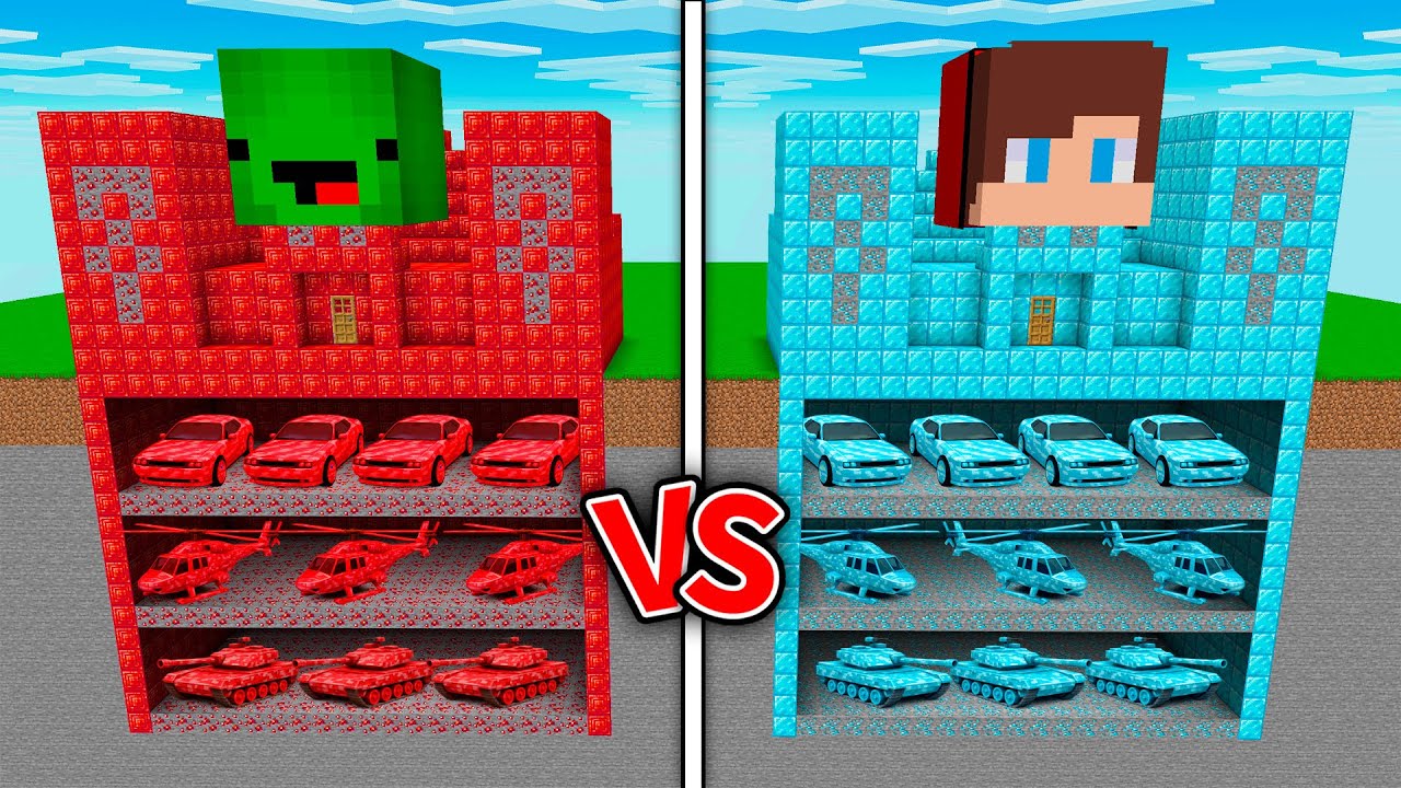 JJ and Mikey : DIAMOND vs RUBY Underground Temple Base Battle - Maizen in Minecraft ! (Maizen)