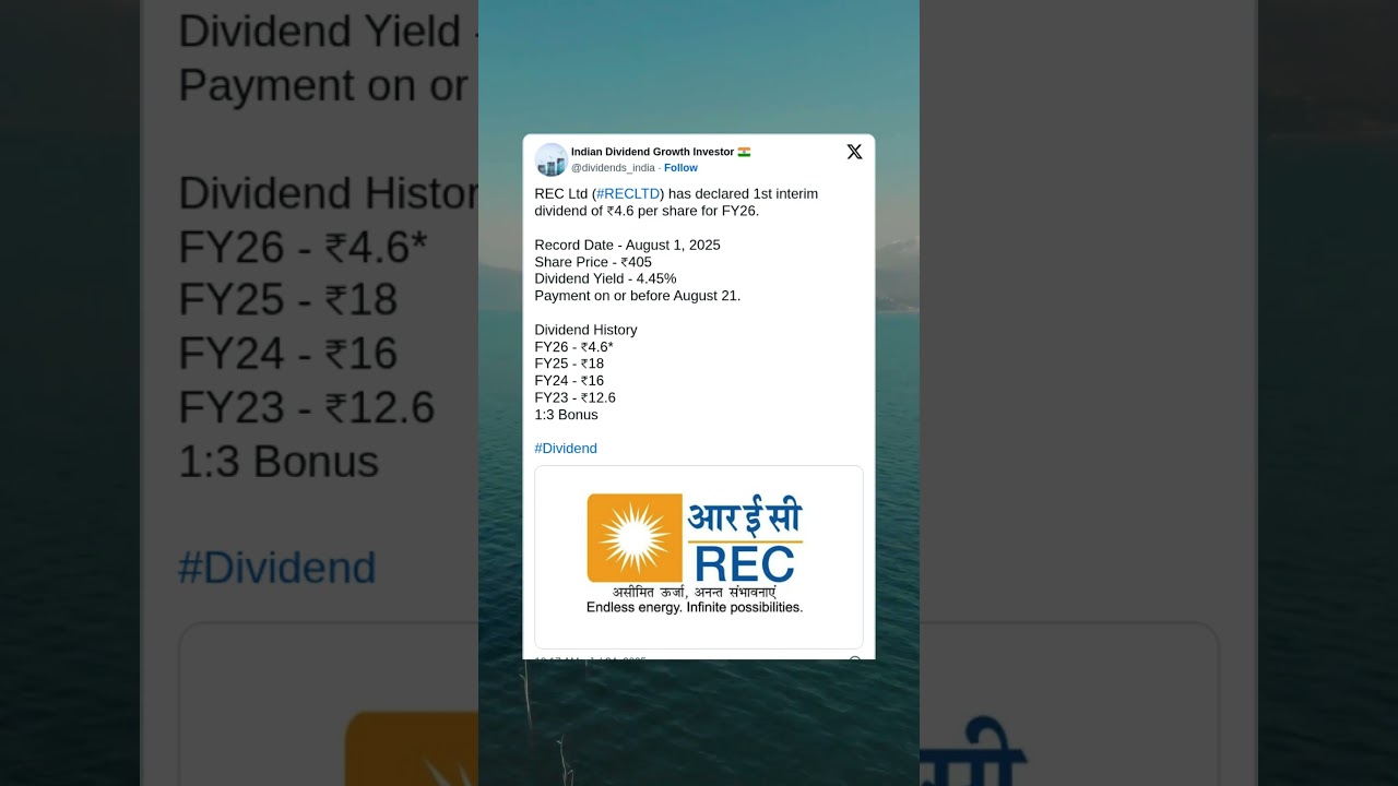 REC Ltd has declared an Interim Dividend for FY26. #BreakingNews #StockMarket