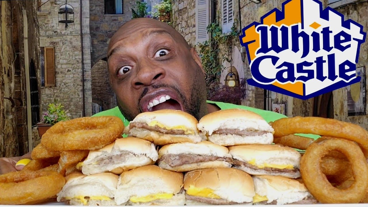 WHITE CASTLE CHEESEBURGER SLIDERS & HOMEMADE ONION RINGS MUKBANG 먹방 ... EATING SHOW 먹방 ...