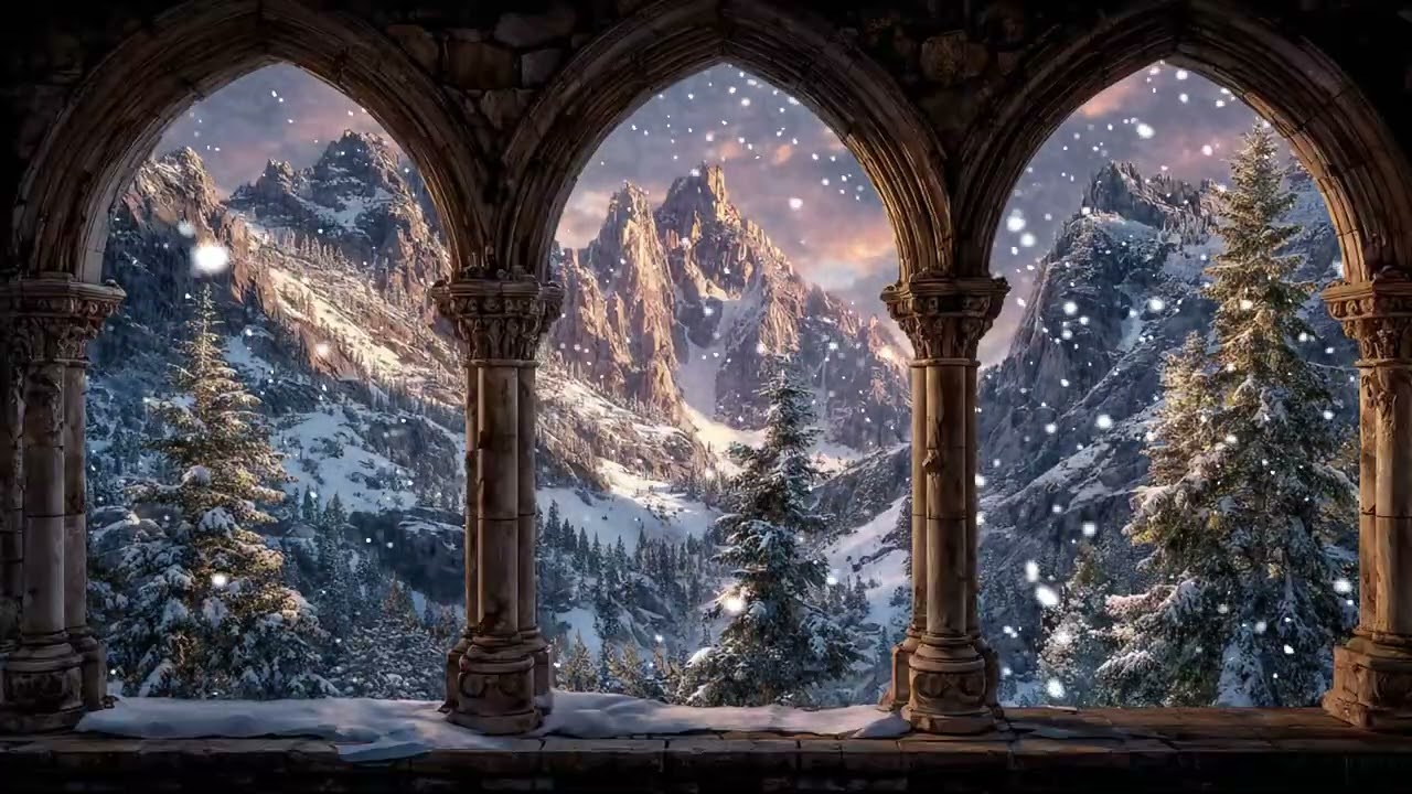 Piano ASMR for Insomnia Sleep Support with Cozy Castle Balcony Winter Scenery