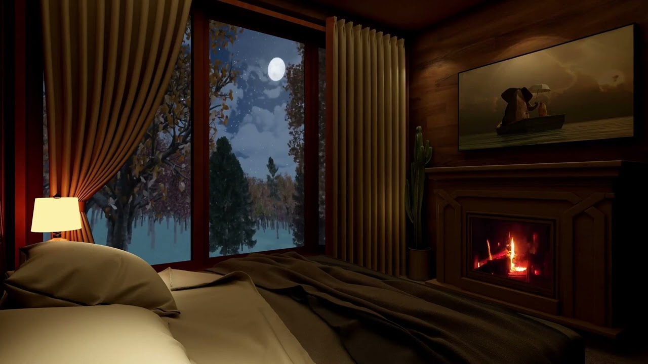 Cozy Winter Ambience for Reading with a Fireplace, Snowfall and Snow Melting Sound