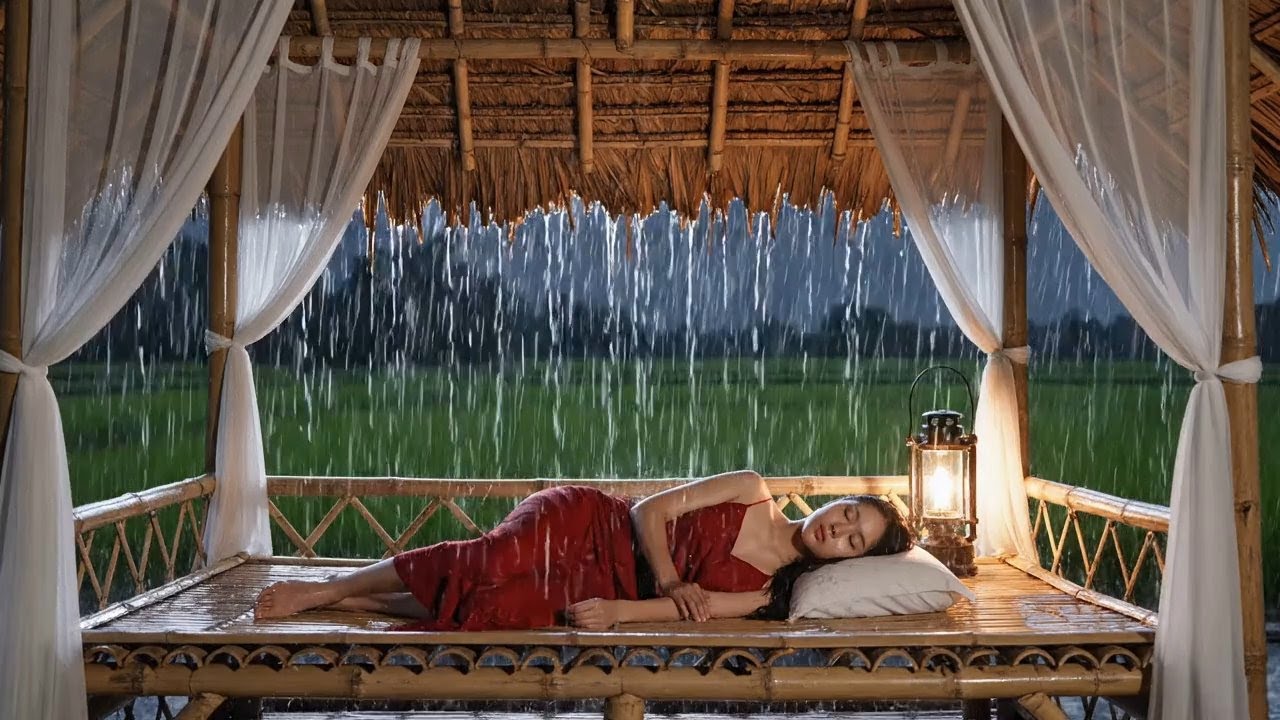 Stress Melt Rain Ambience in Rice Fields – Gentle Rural Nature Sounds
