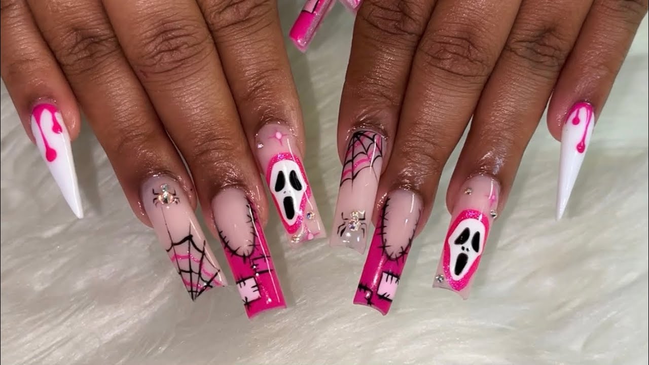 CUTE PINK SPOOKY NAILS!!!