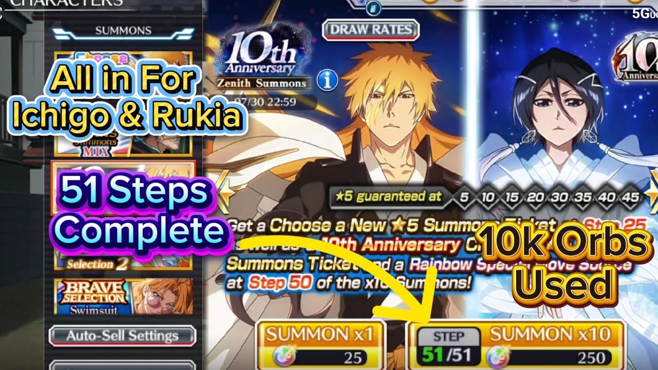 10-я годовщина Ичиго и Рукии Зенит призывает Bleach: Brave Souls