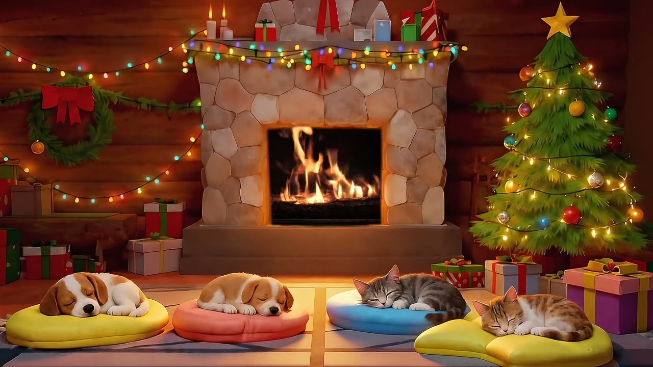 Kerst Open Haard Pretlettertjes 🎄🔥 Slapende Kittens en Puppys | Instrumentale Kerstmuziek