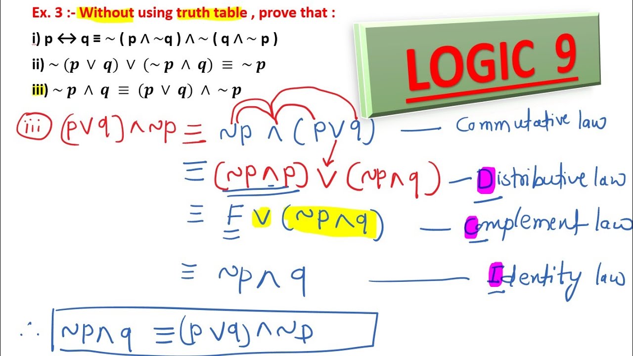 Mathematical Logic 9 | logic class 12 | Mathematical logic without using truth table prove that