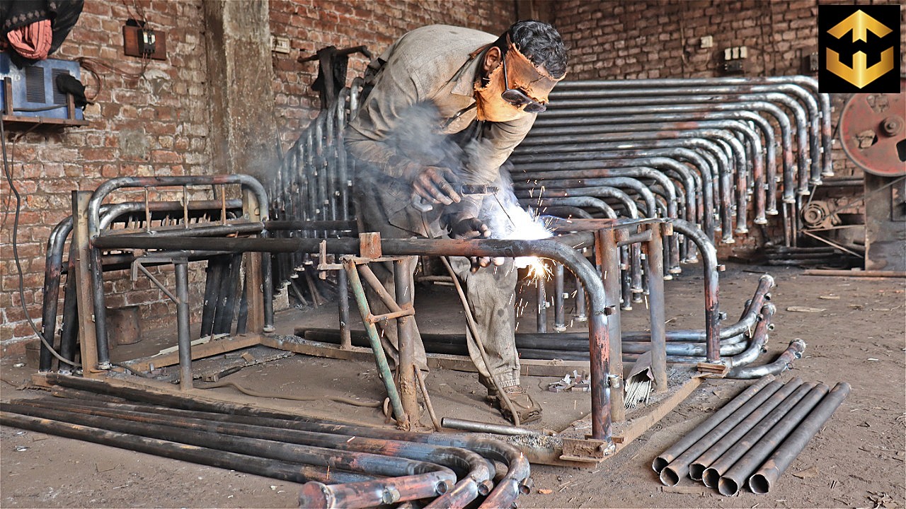 Amazing Process of Making Iron Charpai Bed In Factory with Mass Production | Traditional Fixed Bed