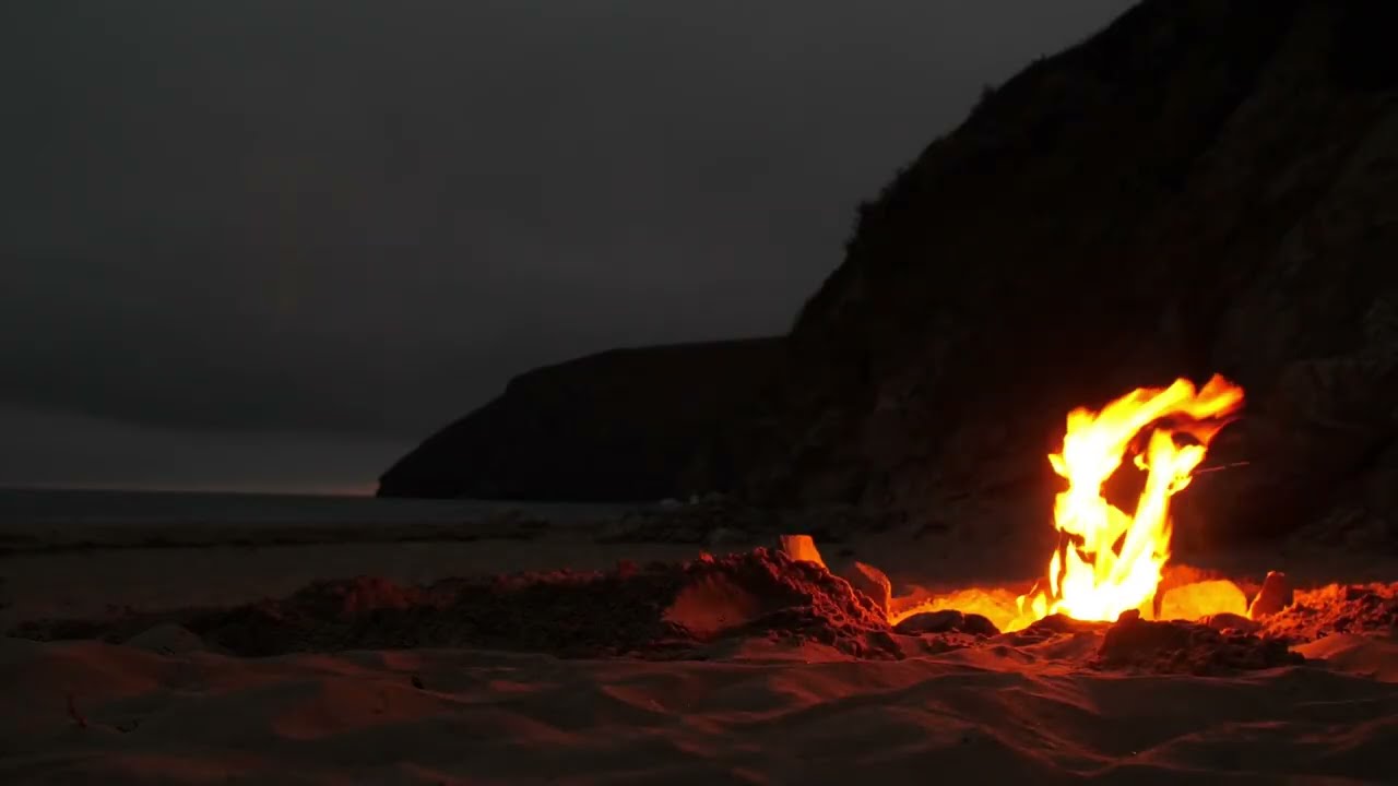 Waves & Campfire at the Beach 🌙🔥 | Relaxing Nature Sounds
